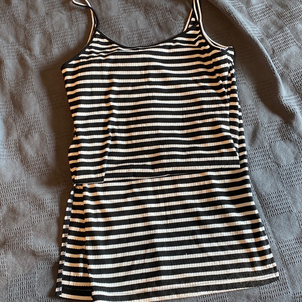 Hyfyve black and white striped spaghetti strap midi dress